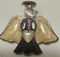 Vintage Angel Brooch Pin Pearlescent Enamel Wings Halo Heart Silver Tone Jewelry