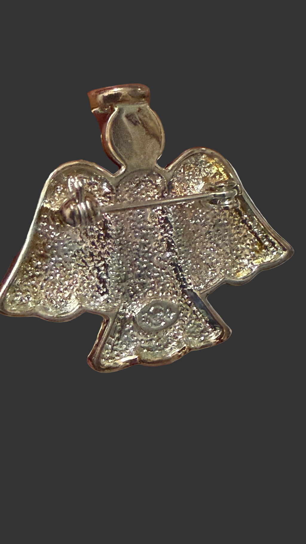Vintage Angel Brooch Pin Pearlescent Enamel Wings Halo Heart Silver Tone Jewelry